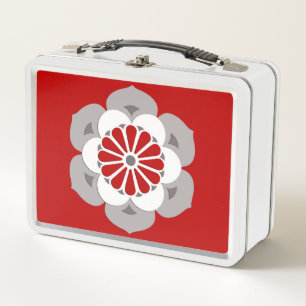 Mandalá de Flor de Loto, Rojo Oscuro, Gris y Blanc