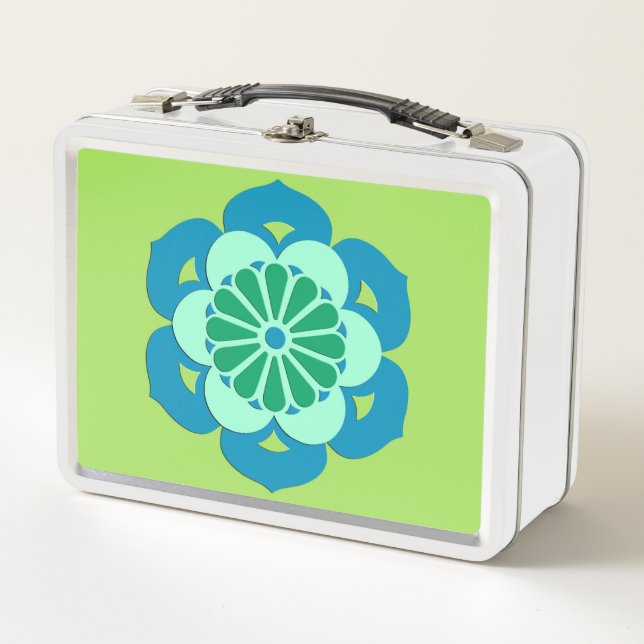 Mandala de flores de Lotus, verde limón y azul cla (Anverso)
