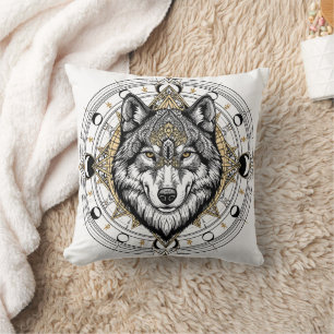 Mandalá de Lobo Místico Celestial Cojín Decorativo