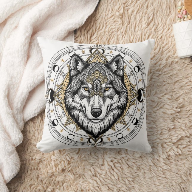 Mandalá de Lobo Místico Celestial Cojín Decorativo (Manta)
