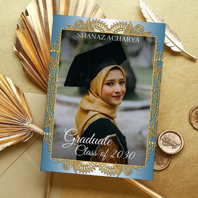 Mandala De Oro En La Invitación De Graduación Azul (Subido por el creador)