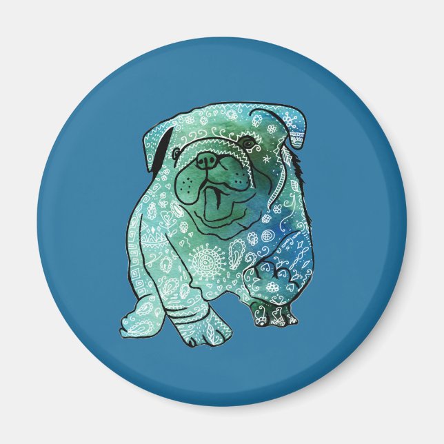 Mandala de perro Bulldog francés Arte Imán Redondo (Frente)