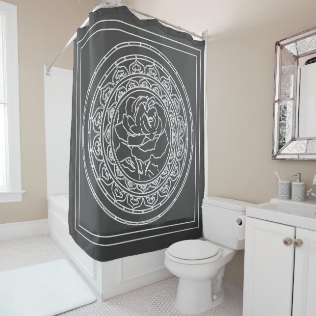 Mandala de rosa blanco - Cortina de ducha (In situ)