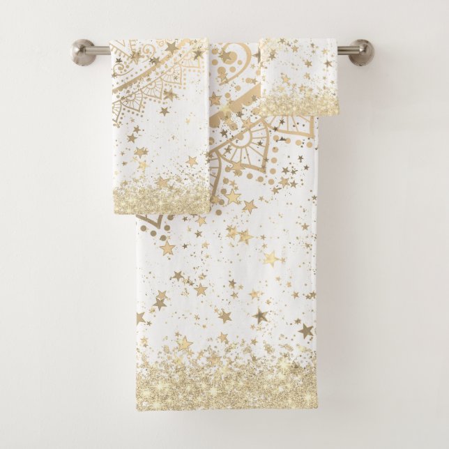 Mandala encantadora con estrellas de oro en blanco (In situ)