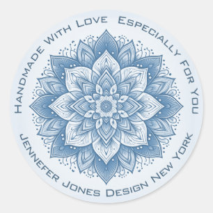 Mandala Flor Simple Pastel Azul Etiquetas hechas a