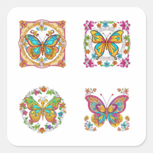 Mandala floral con mariposa Art 4 Pack Pegatinas