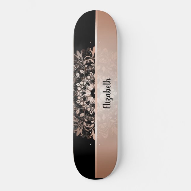 Mandala floral de oro Rosa Añadir nombre patineta  (Anverso)