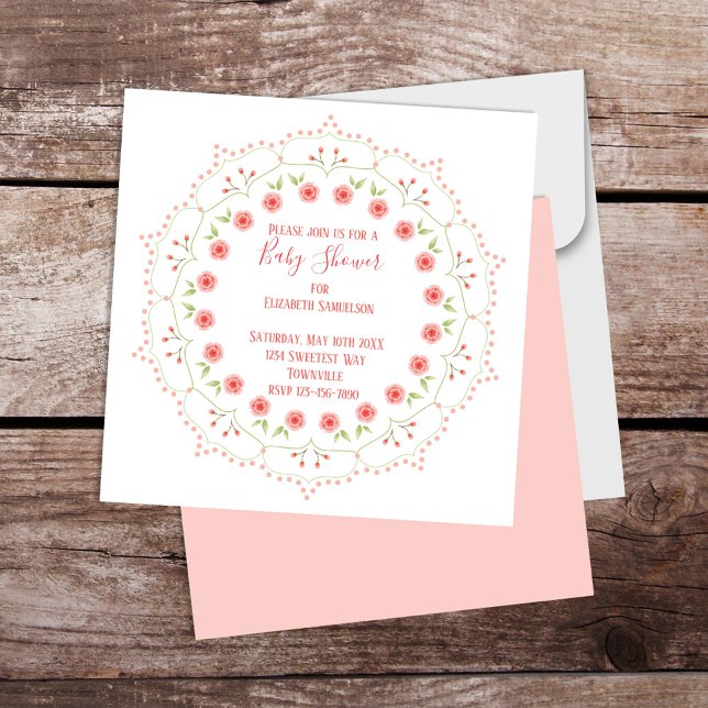 Mandala floral elegante rosa Baby Shower (Blush pink pretty floral baby shower invitation.)