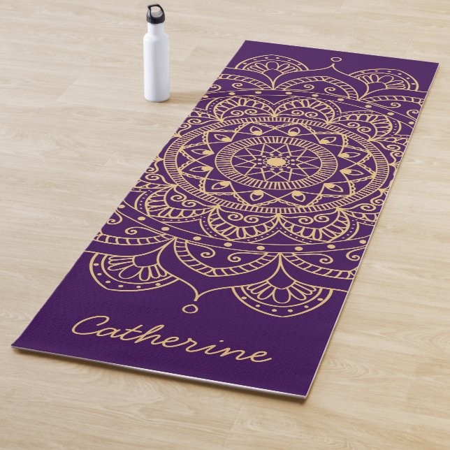 Mandala Gold and Purple Custom Yoga Mat (In situ)