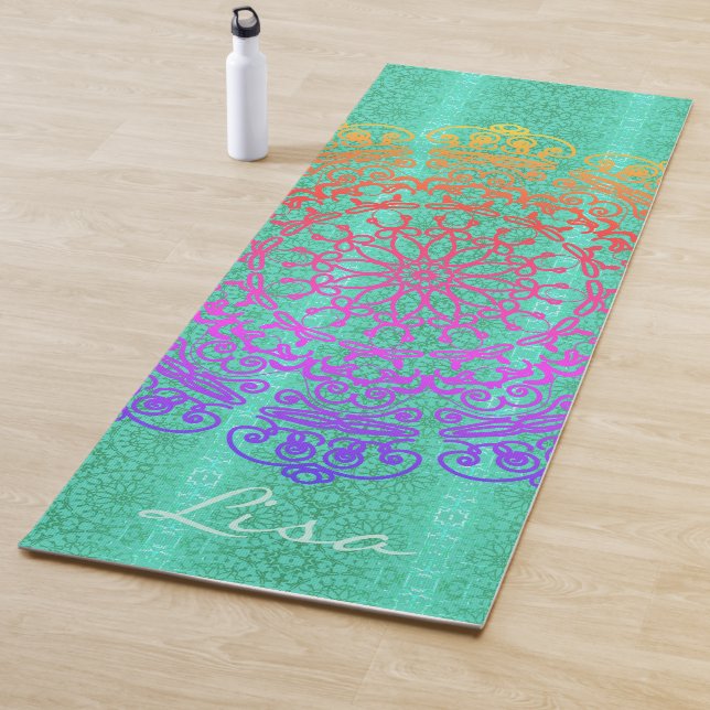 Mandala Green con nombre Yoga Mat (In situ)
