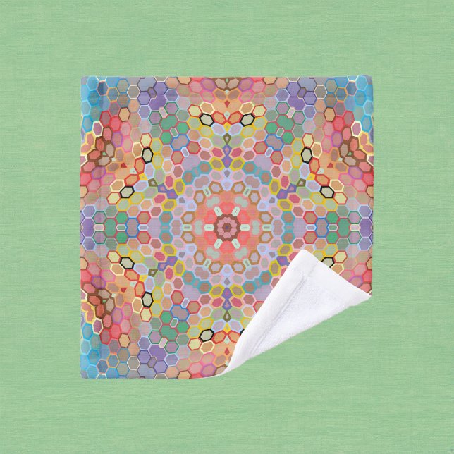 Mandalá Hexagonal Arcoíris (Rainbow Hexagon Mandala Wash Cloth by Wormhole Orbital)