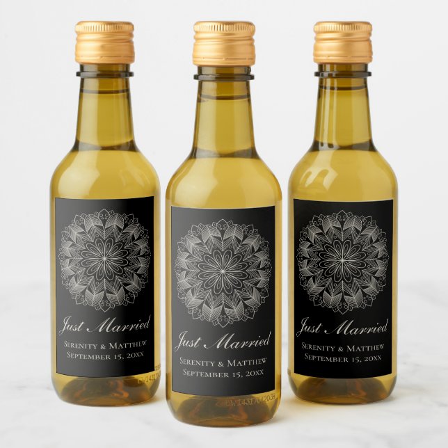 Mandala Indio Boho Negro Boda Recién Casados (Botellas)