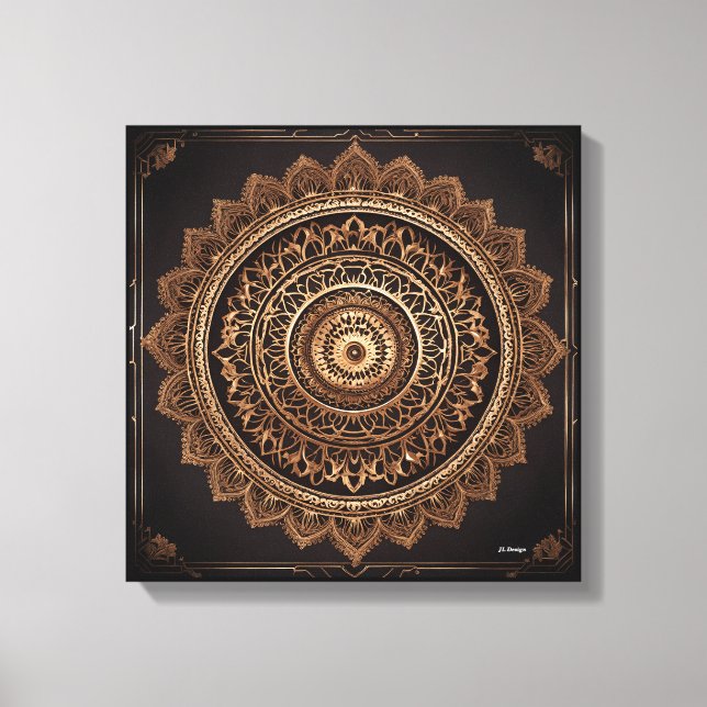 Mandala, marrón y beige, impresión de tela estirad (Anverso)