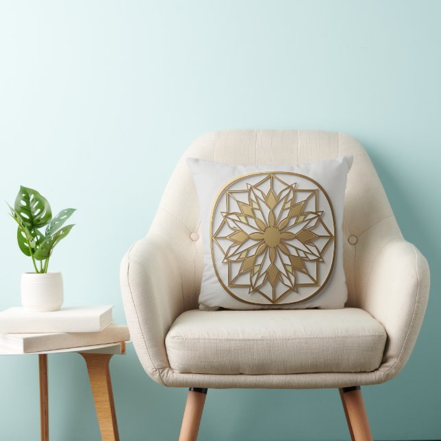 Mandalá Medallón Dorado | Almohada Elegante (Silla)