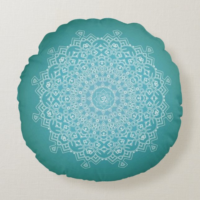 Mandala mediadora redonda de almohada blanca y Ver (Anverso)