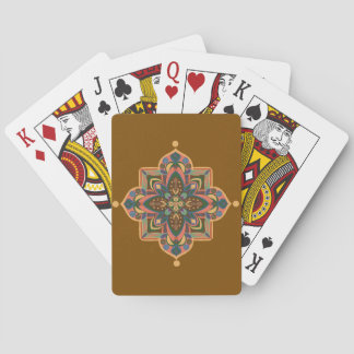 Mandalá melocotón en cartas de juego marrones