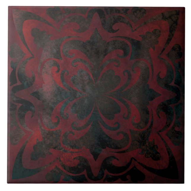mandala negro romántico y elegante azulejos de cer (Frente)