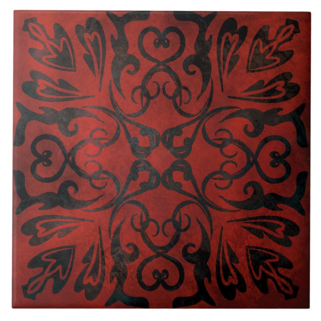 mandala negro romántico y elegante azulejos de cer (Frente)