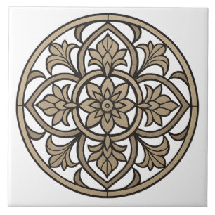 Mandala Neutral en Baldosa de Cerámica Beige