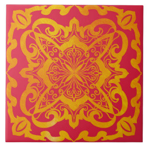 mandala, oro, barroco, elegante azulejo
