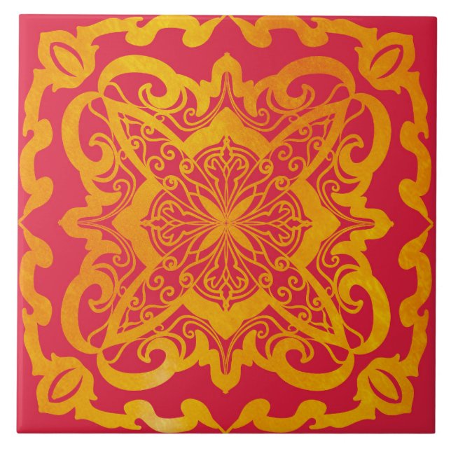 mandala, oro, barroco, elegante azulejo (Frente)