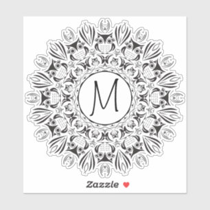 Mandala Owl Pegatina de Monograma Redondo Claro