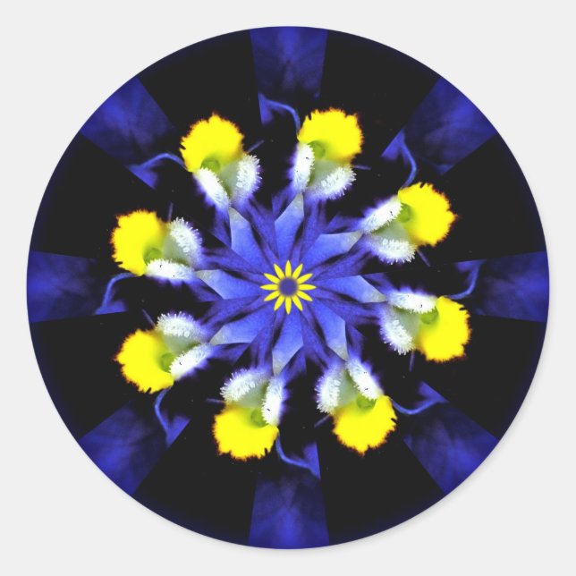 Mandala Pansy Pegatinas azules y amarillos (Anverso)