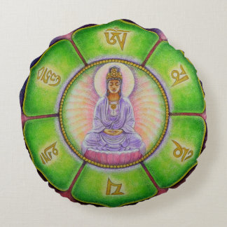 Mandala redonda Kuan Yin de la almohada de OM de