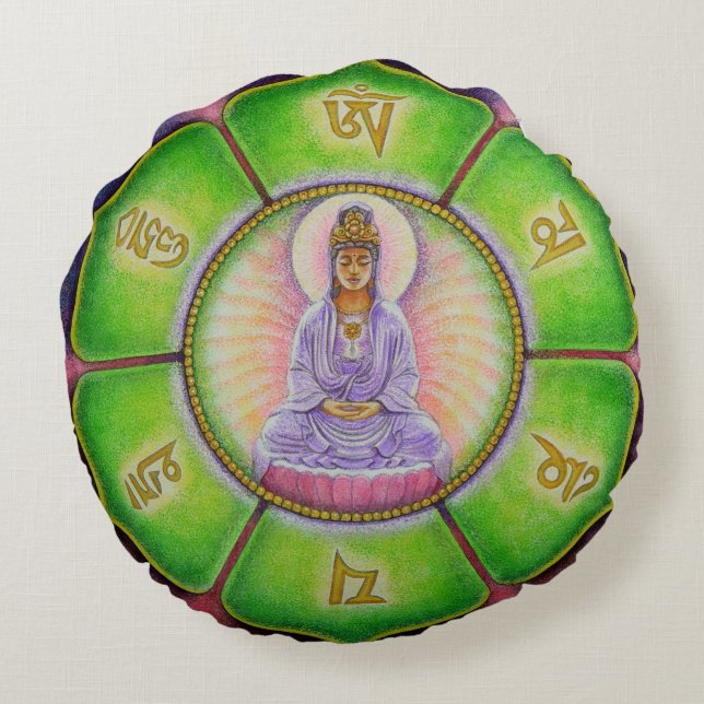 Mandala redonda Kuan Yin de la almohada de OM de (Reverso)