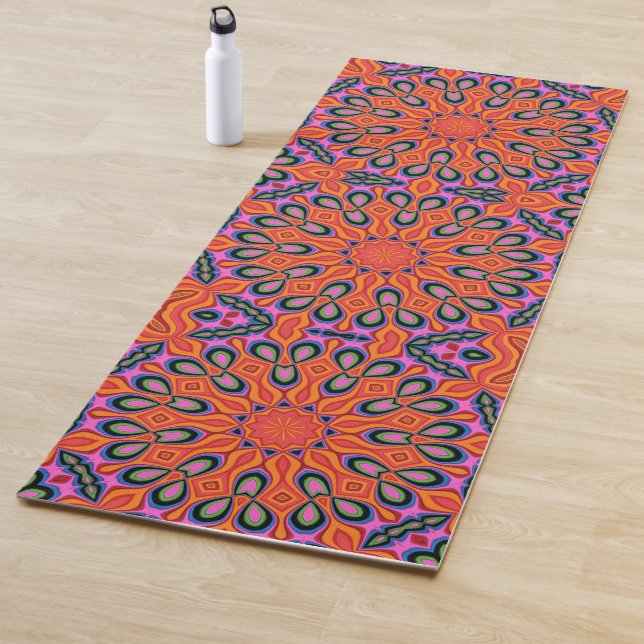 Mandala Retro Naranja Floral Psicodelle Yoga Mat (In situ)