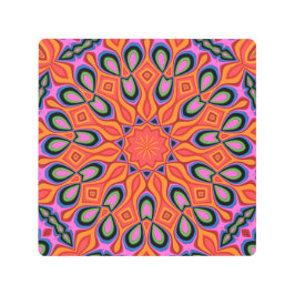 Mandala Retro Naranja Hipster Decoración Metalizad