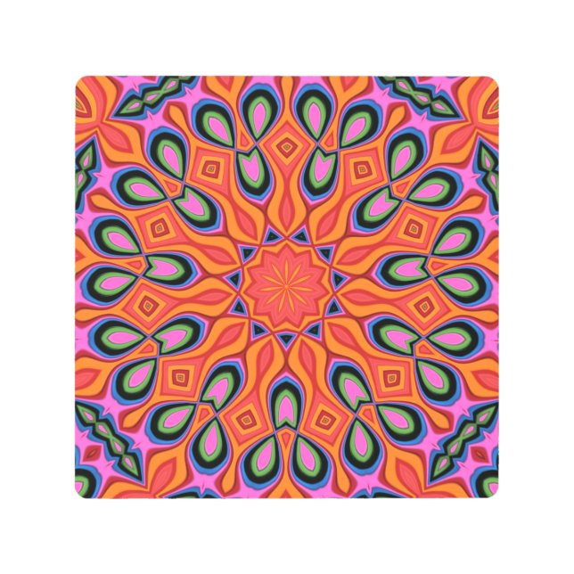 Mandala Retro Naranja Hipster Decoración Metalizad (Anverso)
