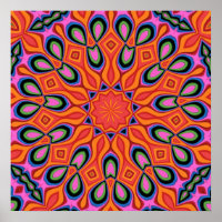 Mandala Retro Naranja Hipster Decoración Poster