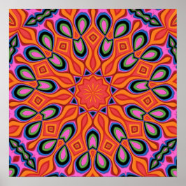 Mandala Retro Naranja Hipster Decoración Poster