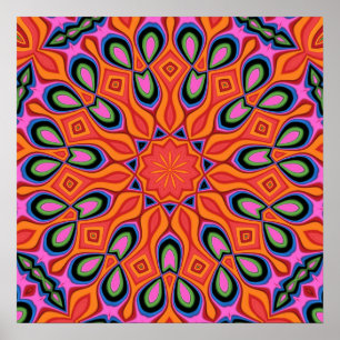 Mandala Retro Naranja Hipster Decoración Poster