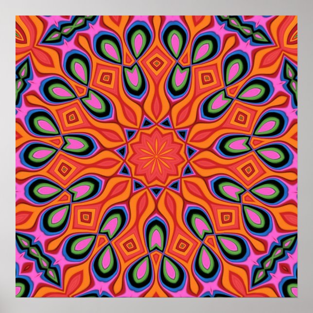 Mandala Retro Naranja Hipster Decoración Poster (Frente)