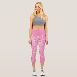 Mandala rosa y blanca Yoga Capri Leggings