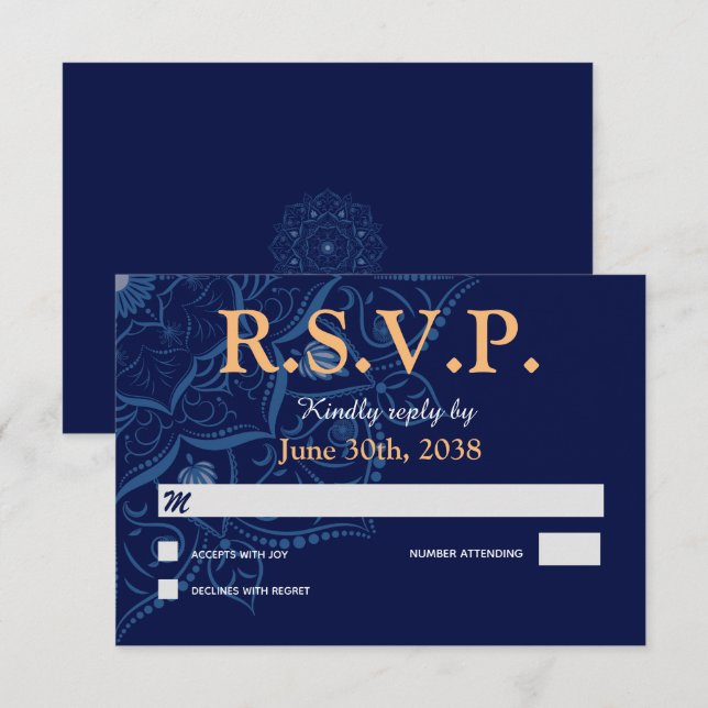 Mandala sobre la respuesta de RSVP de la Boda Azul (Anverso / Reverso)