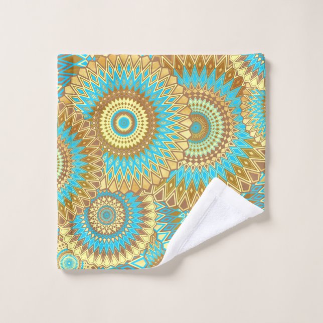 Mandala superpuesto azul marrón dorado (Toallita)