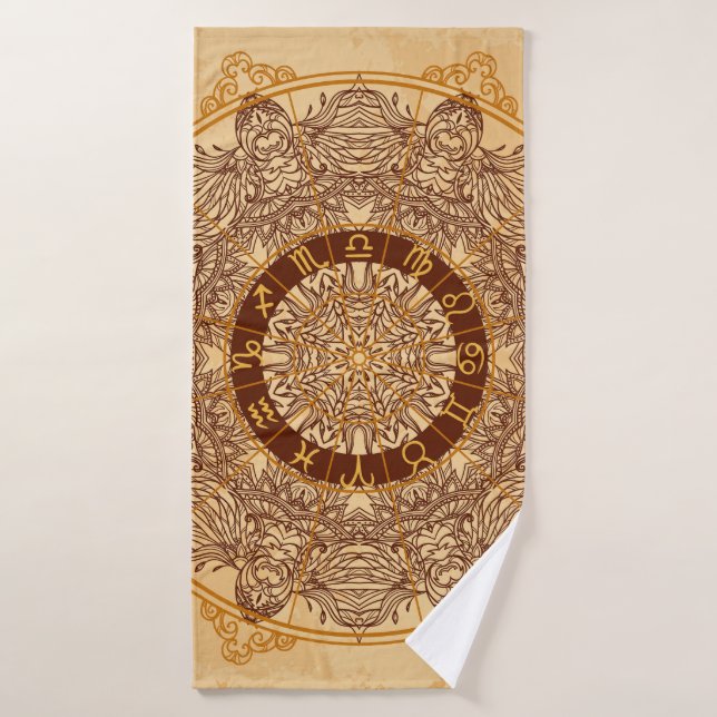 Mandalas, zodiac, círculo ornamental, vintage. (Toalla de baño)