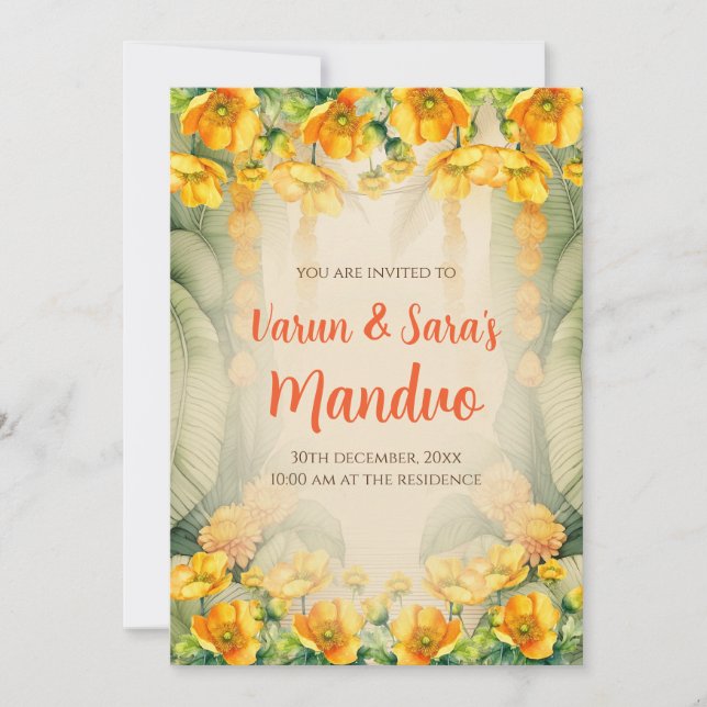 Mandap Mahurat invitaciones Mandvo invita a Digita (Anverso)