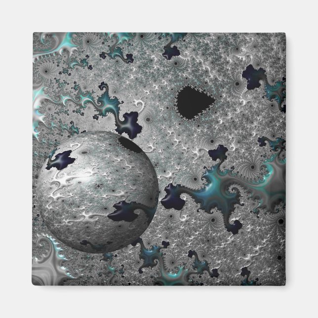 Mandelbrot turquesa y plateado con imán esférico (Frente)