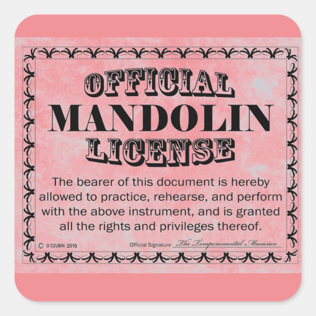 Mandolin License Square Pegatina (Anverso)