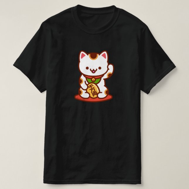 MANEKI-NEKO Camiseta Gato Afortunada - Blanco (Diseño del anverso)