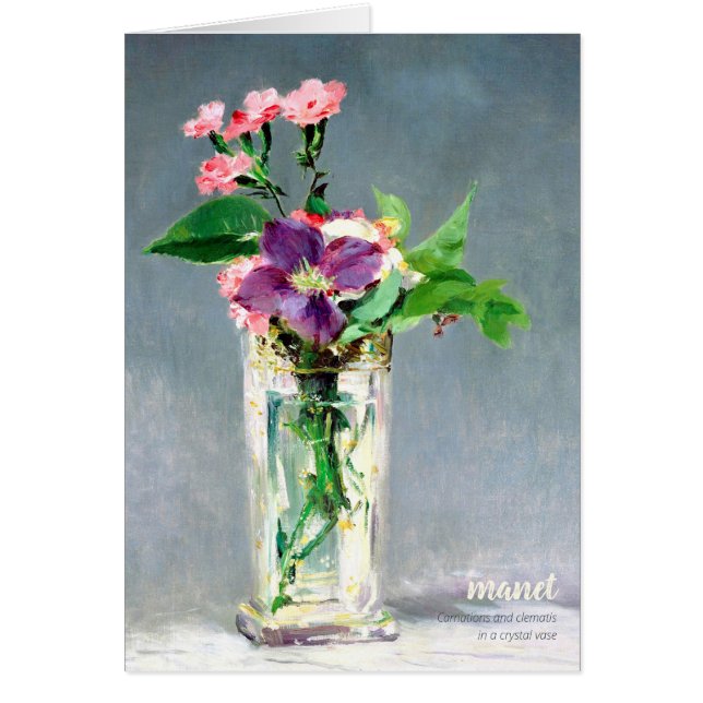 Manet Carnations y tarjeta de saludo floral clemat (Frente)