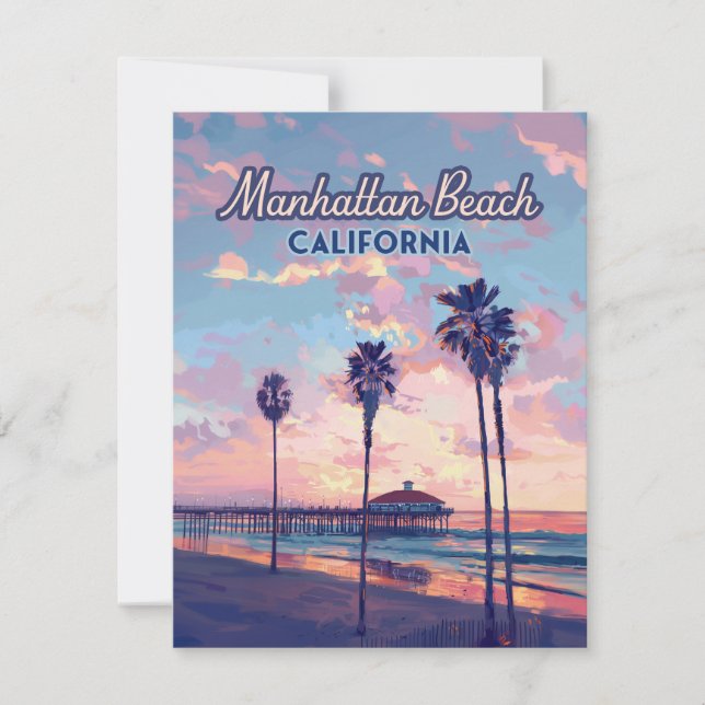Manhattan Beach California Los Angeles Retro Card (Anverso)