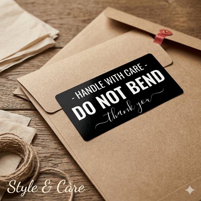 Manipular con Cuidado - No Doblar Etiqueta de Enví (Handle with Care - Do Not Bend Black Shipping Label)