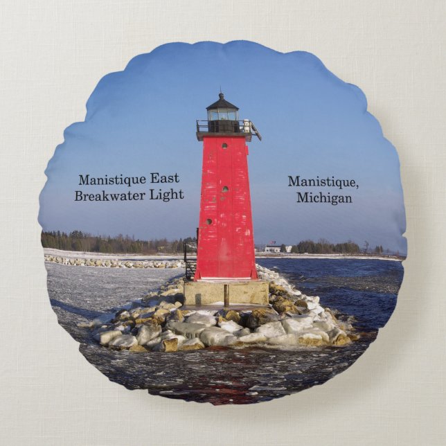 Manistique East Breakwater Ligera almohada redonda (Anverso)
