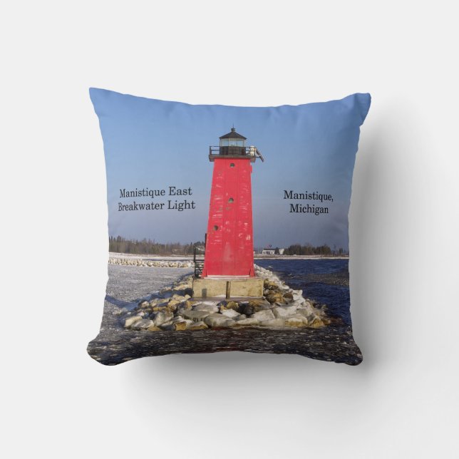 Manistique East Breakwater Light square almohada (Anverso)