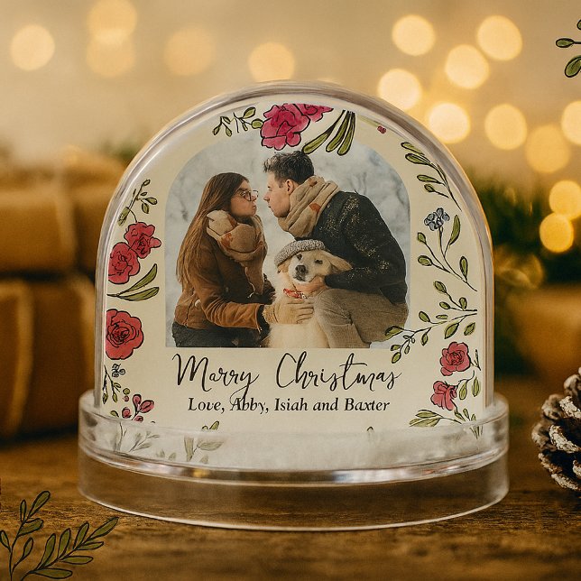 Mano caprichosa dibujada con una foto floral (Whimsical Hand Drawn Floral Photo Snow Globe)